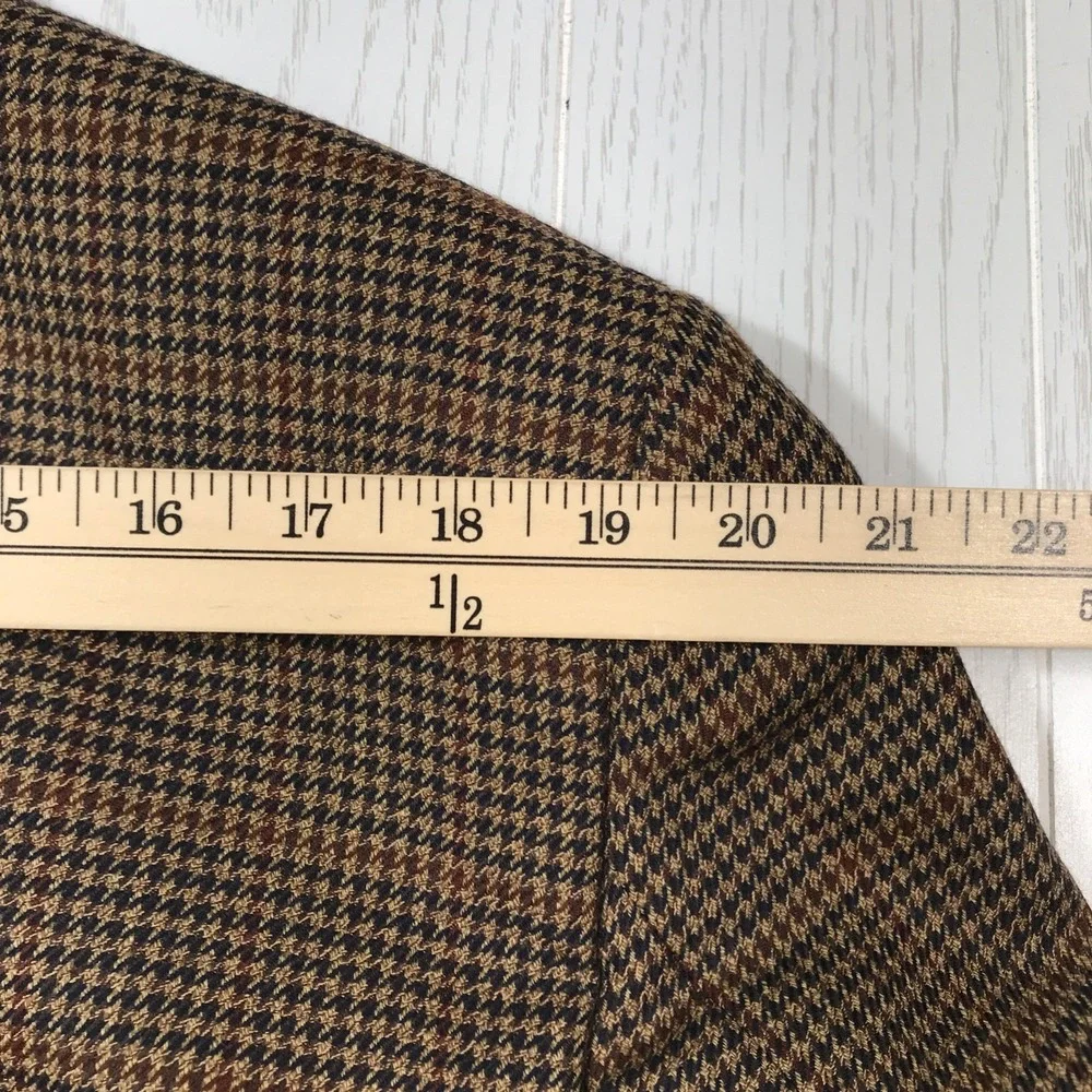Vintage Jos A Bank Blazer 43R Wool Brown Houndstooth 2 Button Classic Sport Coat